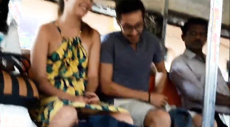 Hot European Couple in Sri Lankan Train with Legs spread