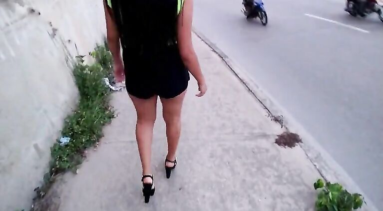 walking down the streets like a slut hooker looking for paid sex