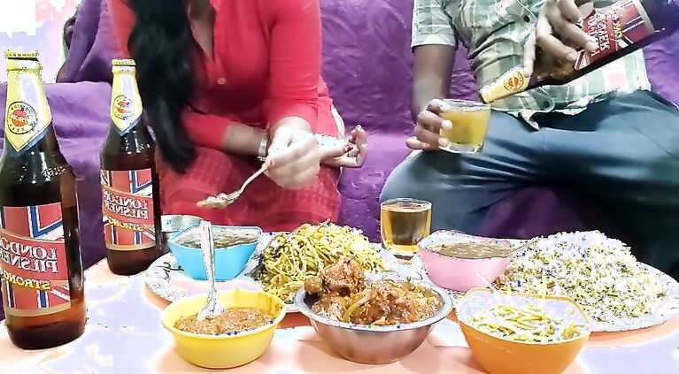 The mistress made special food for the sahib and while eating food, she kissed the cunt. Hindi with
