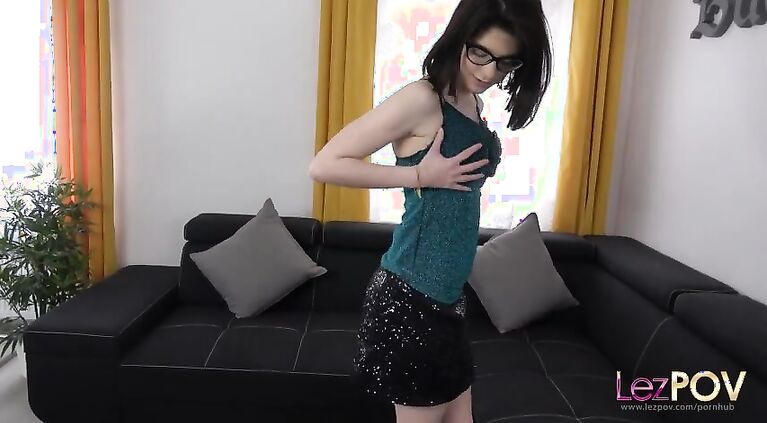 Nerdy lesbian eats vagina while being filmed from her amateur's POV