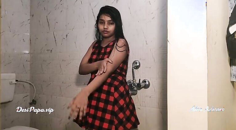 cute Desi indian bollywood model Alia Advani in bathroom taking shower