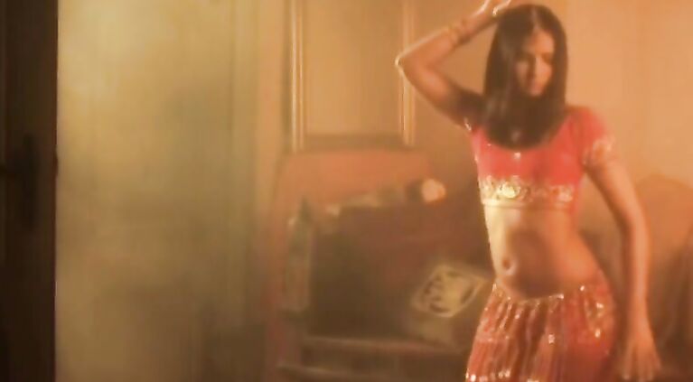 Cute Brunette Babysitter Belly Dancing For You feeling the moment