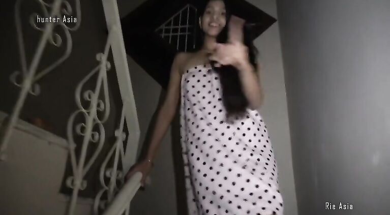 In night , Desi Innocent gets fucked on stairs and cum on neck