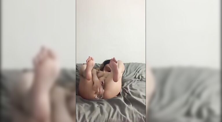 Indian/British slut fingering her ass hole and fucking her cunt with a fatty 8" vibrator! lots of moaning