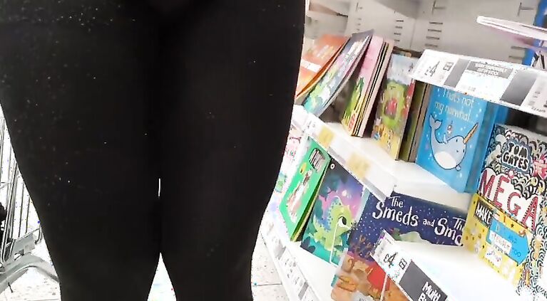 Candid See Through Leggings in a Shopping Mall - Thick Booty and Cameltoe View