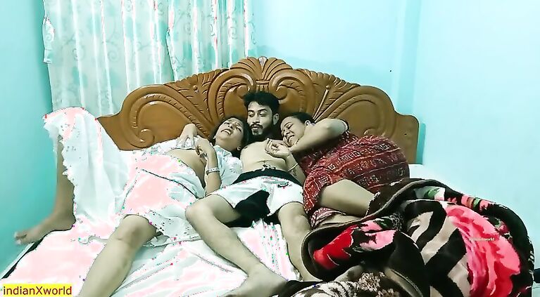 Indian cute boy fucking two sexy girls together! Desi 3some sex