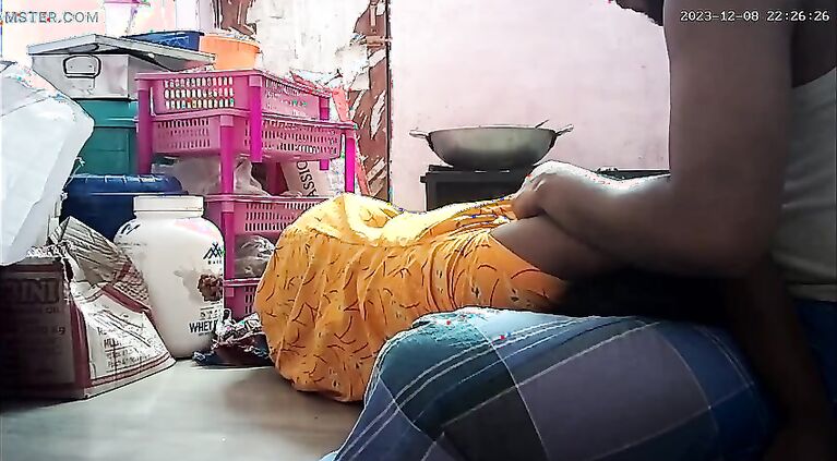 Desi housewife kissing butt and pressing boobs